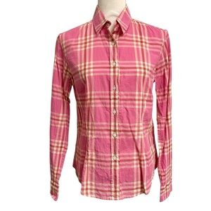 .McLaughlin Pink Plaid Cotton Button Down Blouse Long Sleeve Size 4